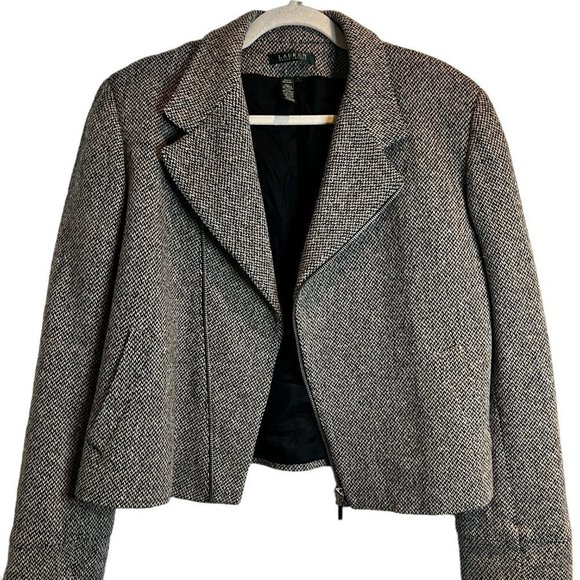 Ralph Lauren Checkered Wool Mini Coat Moto Zip - Picture 1 of 6